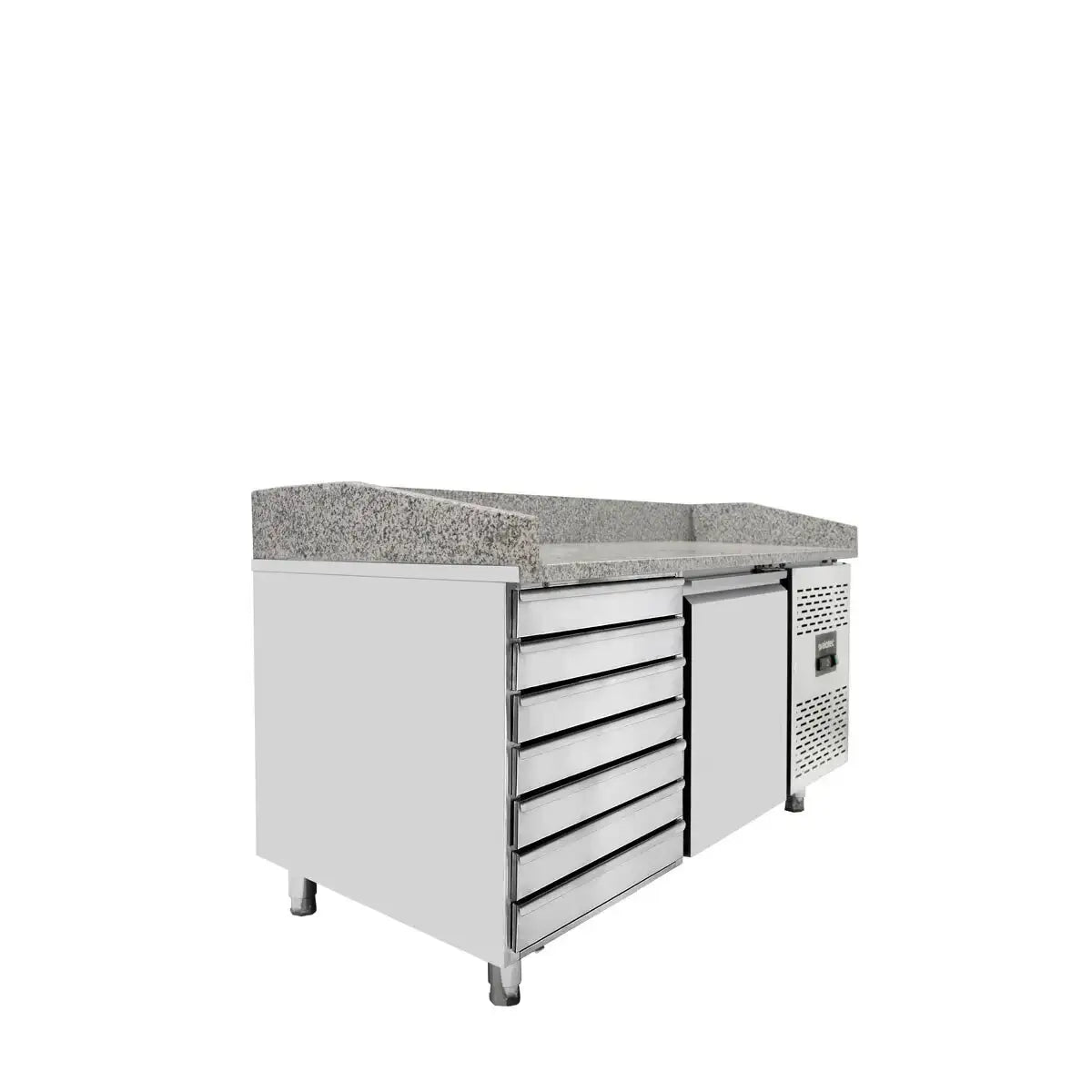 EASYLINE Pizzakühltisch 800 / 1-türig & 7 Schubladen "grau" inkl. Kühlaufsatz GN1/4