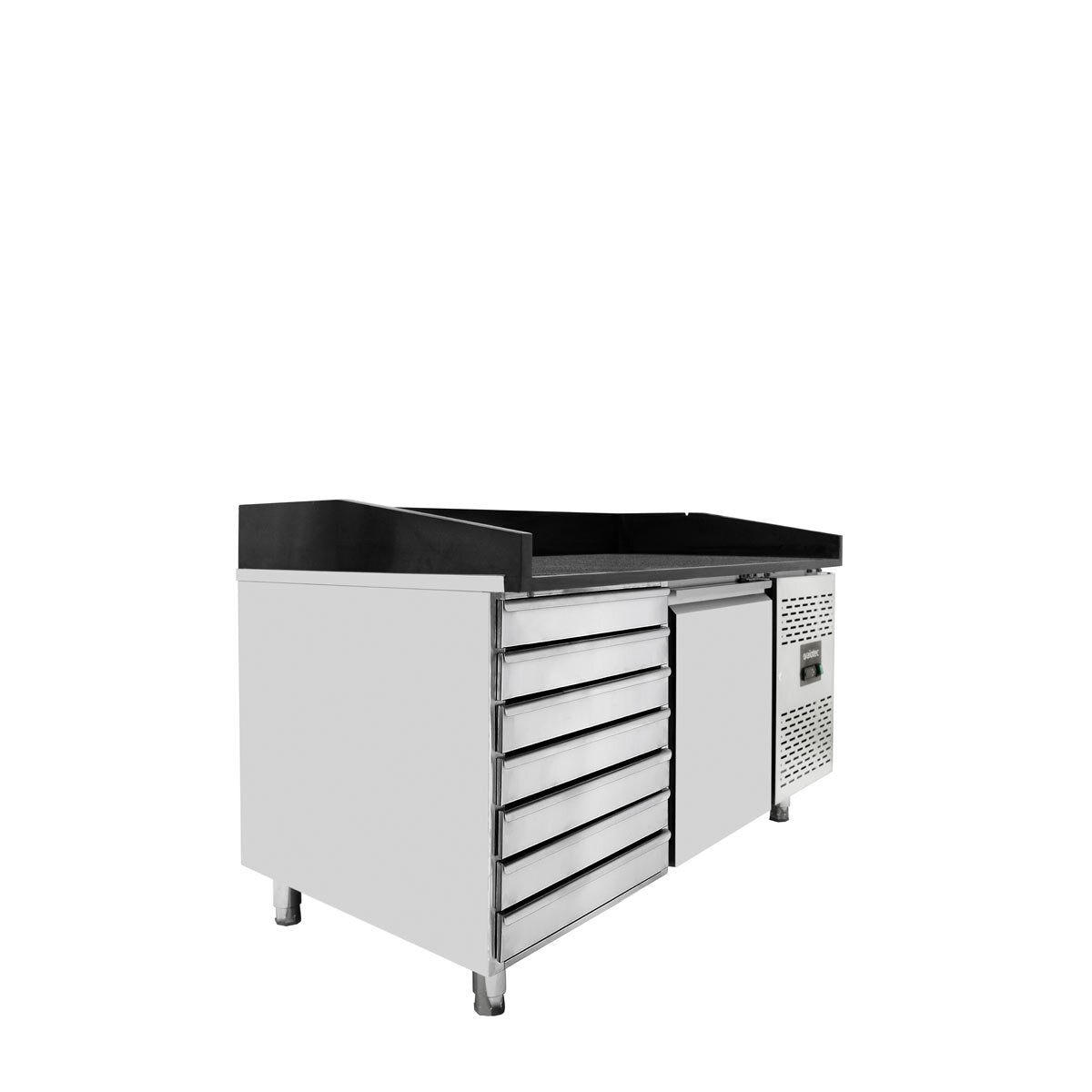 EASYLINE Pizzakühltisch 800 / 1-türig & 7 Schubladen "schwarz" inkl. Kühlaufsatz GN1/3