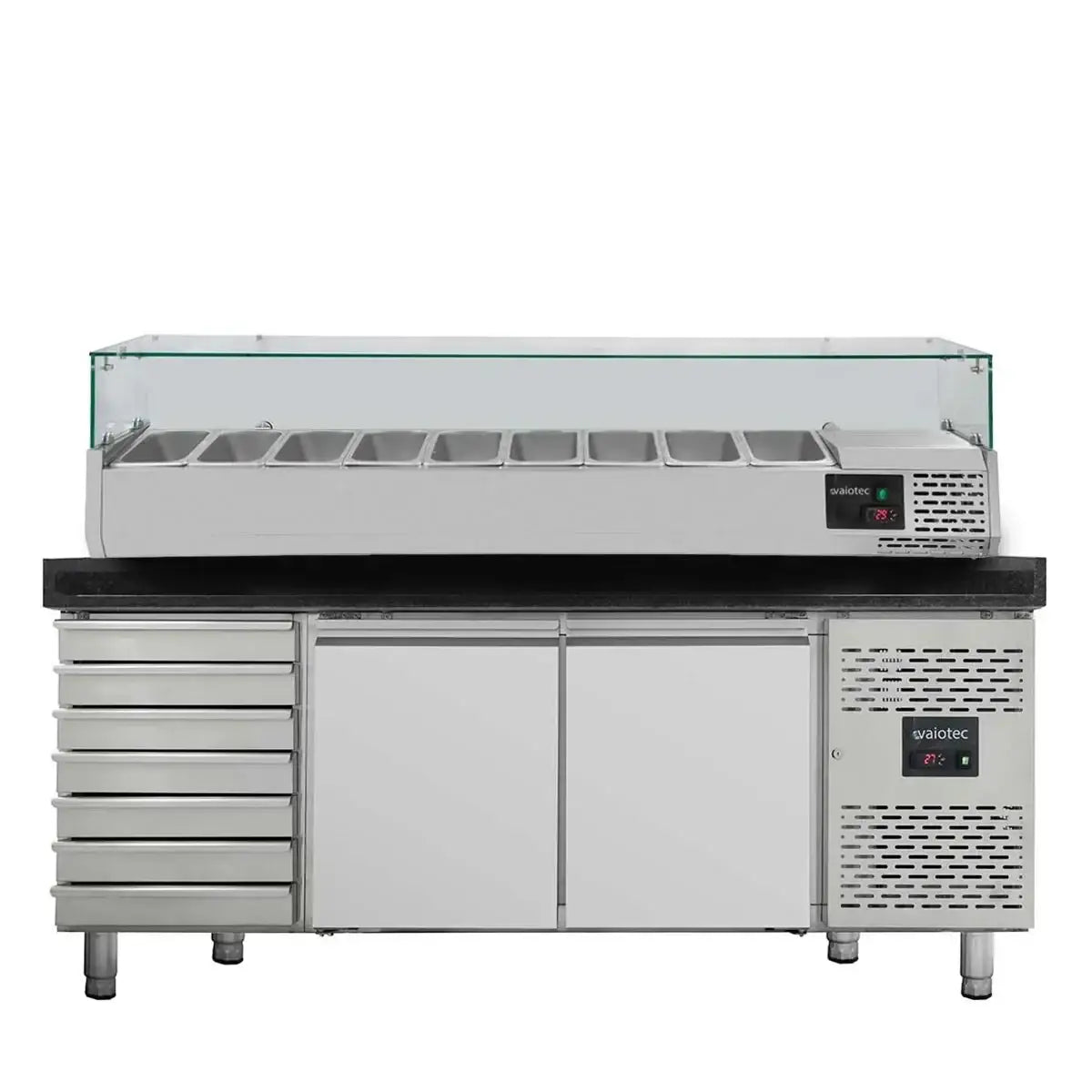 EASYLINE Pizza Refrigerated Table 800 / 2-door & 7 Drawers "black" incl. GN1/3 Cooling Attachment