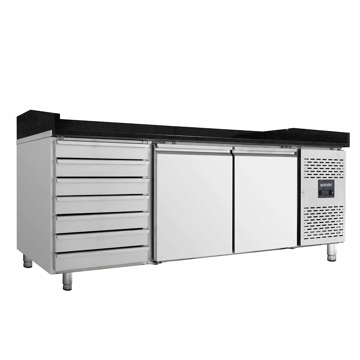 EASYLINE Pizzakühltisch 800 / 2-türig & 7 Schubladen "schwarz" inkl. Kühlaufsatz GN1/3