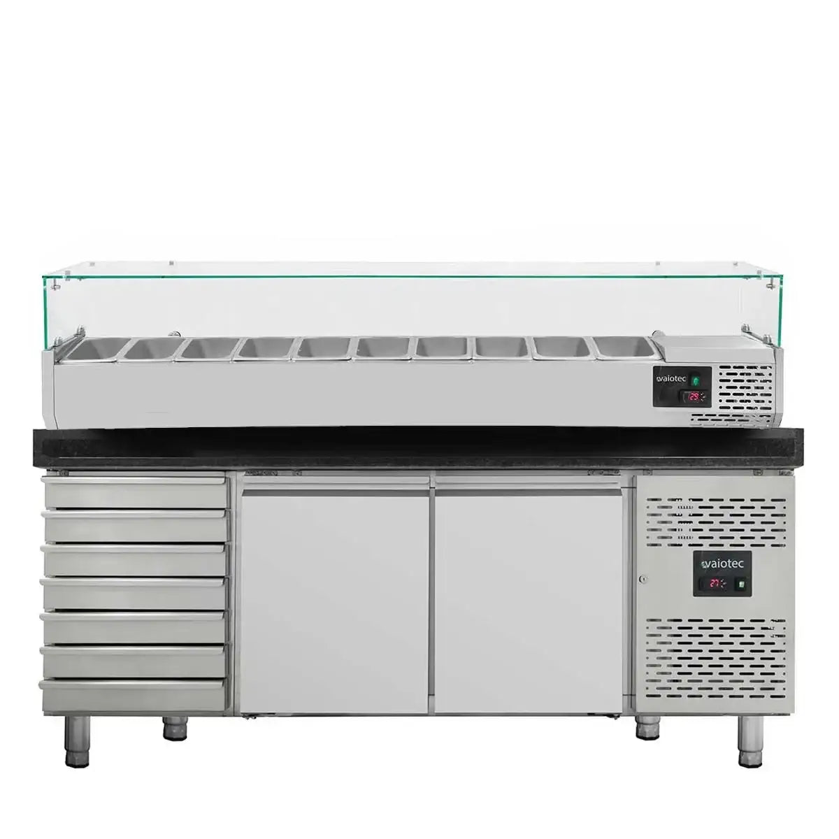 EASYLINE Pizza Refrigerated Table 800 / 2-door & 7 Drawers "black" incl. GN1/4 Cooling Attachment