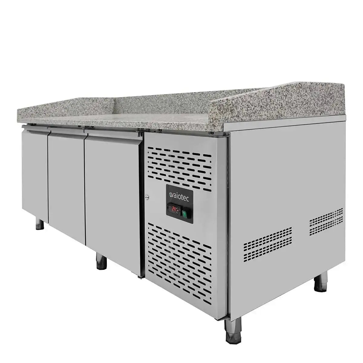 Edelstahl-Kühltisch mit Granitarbeitsplatte für Gastronomie, professionell und robust