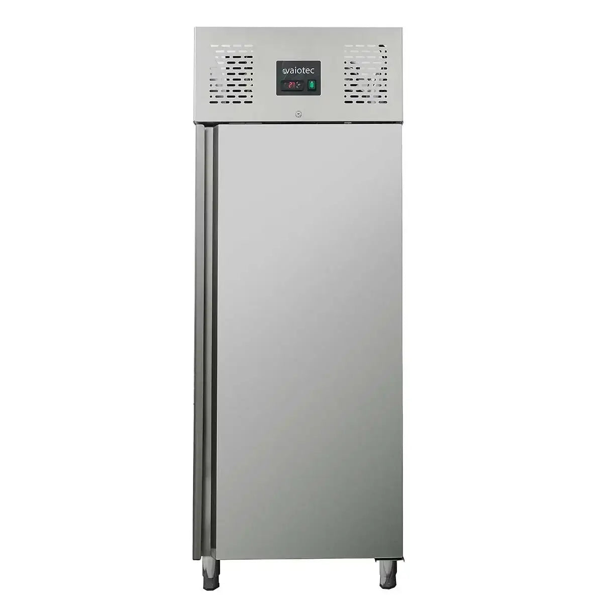 Edelstahl-Kühlschrank für Gastronomie mit digitaler Temperaturanzeige und Lüftungsgittern