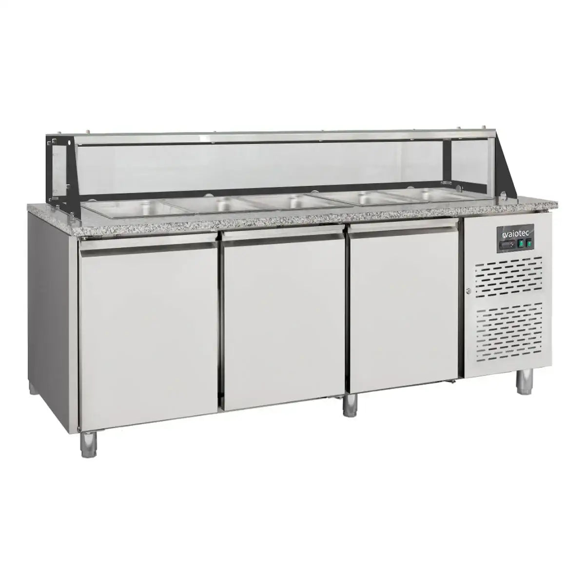 EASYLINE Preparation table / triple with doors, glass structure, for 5x GN 1/1 "gray", 2000 x 800 mm