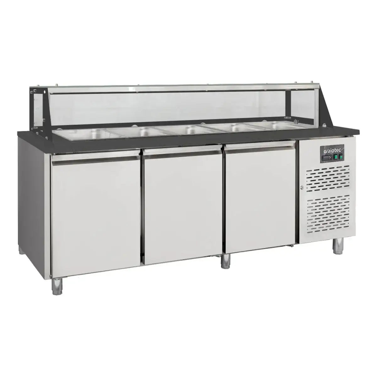 EASYLINE Zubereitungstisch / 3-fach mit Türen, Glasaufbau, für 5x GN 1/1 "schwarz", 2000 x 800 mm