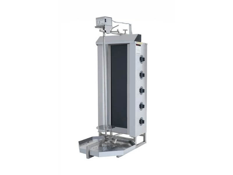 Elektro Gyrosgrill / Dönergrill mit Motor oben / 5 Brenner / max. 80 kg / inkl. Flügeltüren