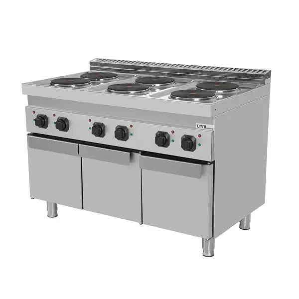 Elektroherd mit 6 Kochfelder und 3 Türen - 1200x700x850/900 mm - 15,6 kW - Gastro-Bedarf24 GmbH