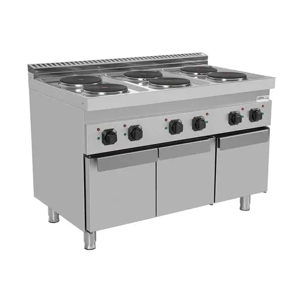 Elektroherd mit 6 Kochfelder und 3 Türen - 1200x700x850/900 mm - 15,6 kW - Gastro-Bedarf24 GmbH