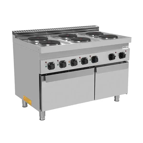 Elektroherd mit 6 Kochfelder und Elektrobackofen - 1200x700x850/900 mm - 19,4 kW - Gastro-Bedarf24 GmbH