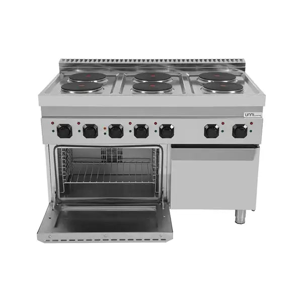 Elektroherd mit 6 Kochfelder und Elektrobackofen - 1200x700x850/900 mm - 19,4 kW - Gastro-Bedarf24 GmbH