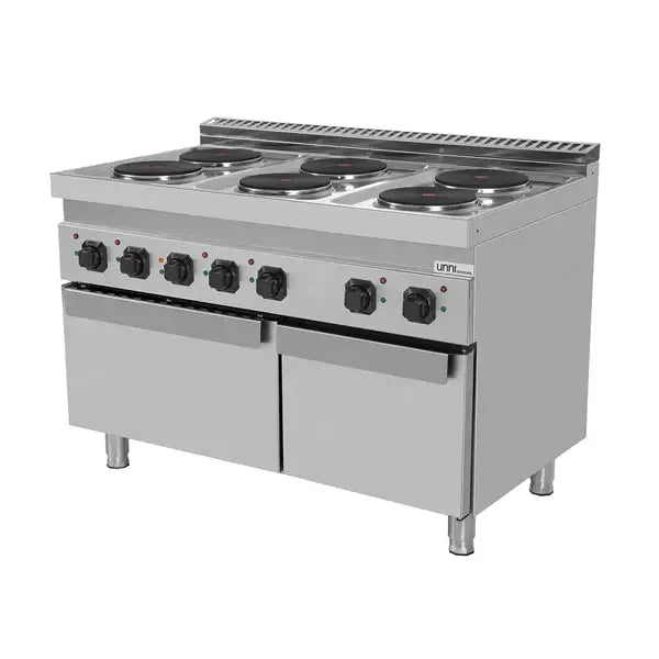 Elektroherd mit 6 Kochfelder und Elektrobackofen - 1200x700x850/900 mm - 19,4 kW - Gastro-Bedarf24 GmbH