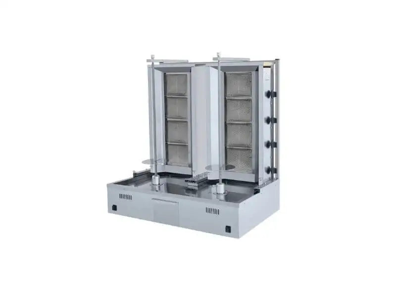 Gas Dönergrill - Gyrosgrill / 4+4 Brenner / Motor unten / max. 70+70 kg / inkl. Flügeltüren - Gastro-Bedarf24 GmbH