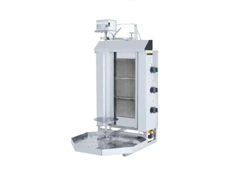 Gas Dönergrill mit Motor oben / Gyrosgrill 3 Brenner / max. 30 kg / inkl. Flügeltüren - Gastro-Bedarf24 GmbH