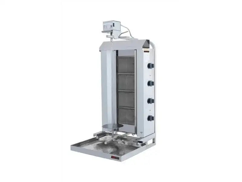 Gas Dönergrill mit Motor oben / Gyrosgrill 4 Brenner / Beweglich / max. 60 kg / inkl. Flügeltüren - Gastro-Bedarf24 GmbH