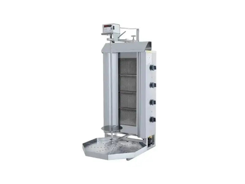 Gas Dönergrill mit Motor oben / Gyrosgrill 4 Brenner / max. 50 kg / inkl. Flügeltüren - Gastro-Bedarf24 GmbH