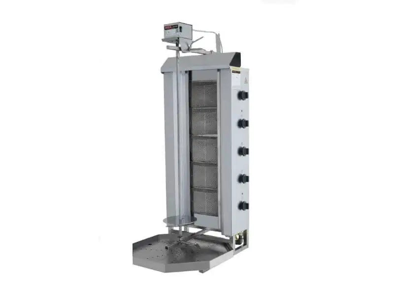 Gas Dönergrill mit Motor oben / Gyrosgrill 5 Brenner / max. 80 kg / inkl. Flügeltüren - Gastro-Bedarf24 GmbH
