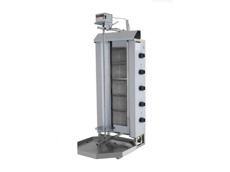 Gas Dönergrill mit Motor oben / Gyrosgrill 5 Brenner / max. 80 kg / inkl. Flügeltüren