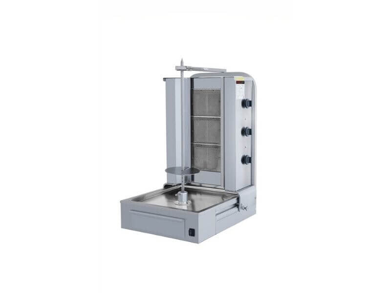 Gas Dönergrill mit Motor unten / Gyrosgrill 3 Brenner / max. 40 kg / inkl. Flügeltüren