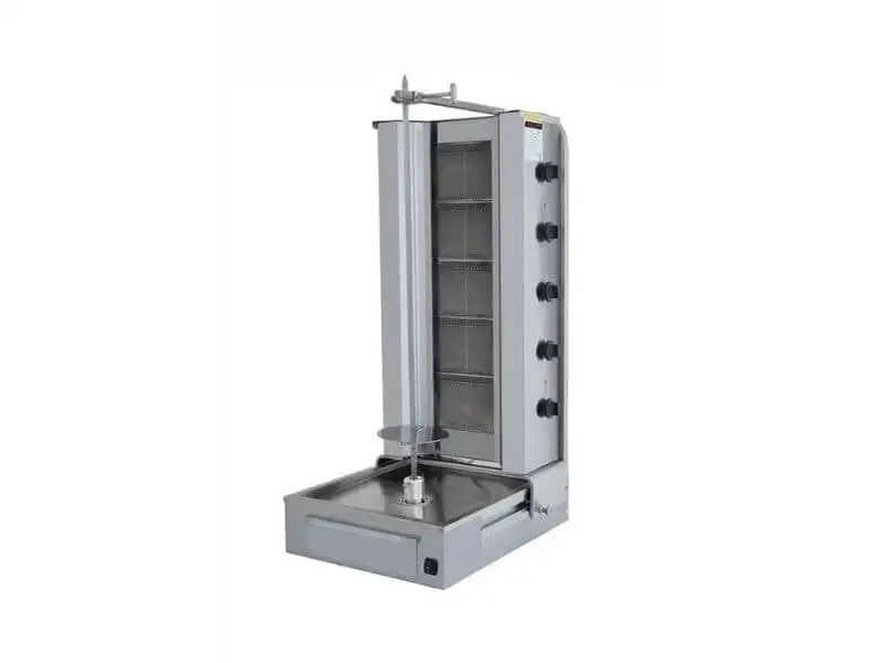 Gas Dönergrill mit Motor unten / Gyrosgrill 5 Brenner / max. 100 kg / inkl. Flügeltüren - Gastro-Bedarf24 GmbH