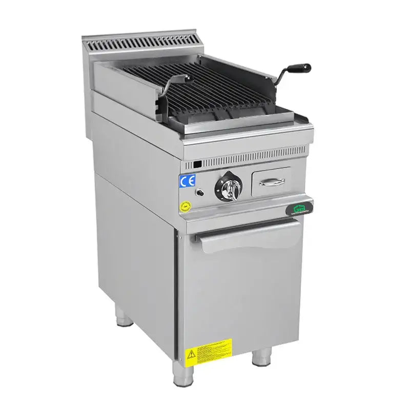 Professioneller Edelstahl-Grill für Gastronomie mit verstellbaren Rost und Bedienelementen