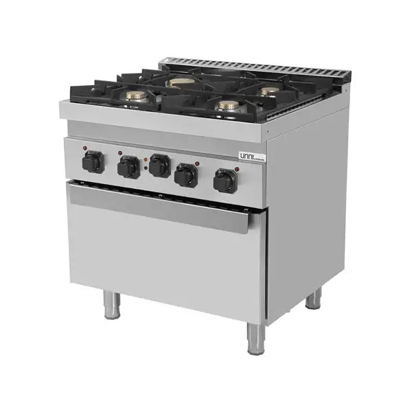 Gasherd mit 4 Kochfelder und Elektrobackofen - 800x700x950/900 mm - 28 kW - Gastro-Bedarf24 GmbH
