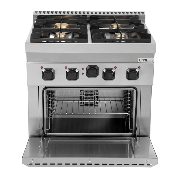 Gasherd mit 4 Kochfelder und Elektrobackofen - 800x700x950/900 mm - 28 kW - Gastro-Bedarf24 GmbH