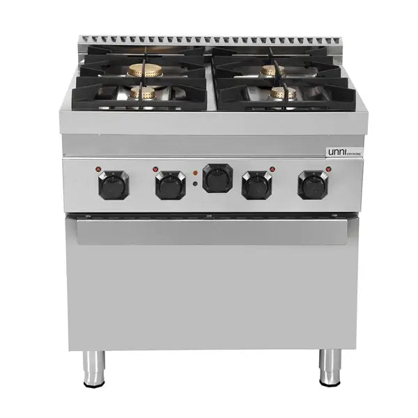 Gasherd mit 4 Kochfelder und Elektrobackofen - 800x700x950/900 mm - 28 kW - Gastro-Bedarf24 GmbH