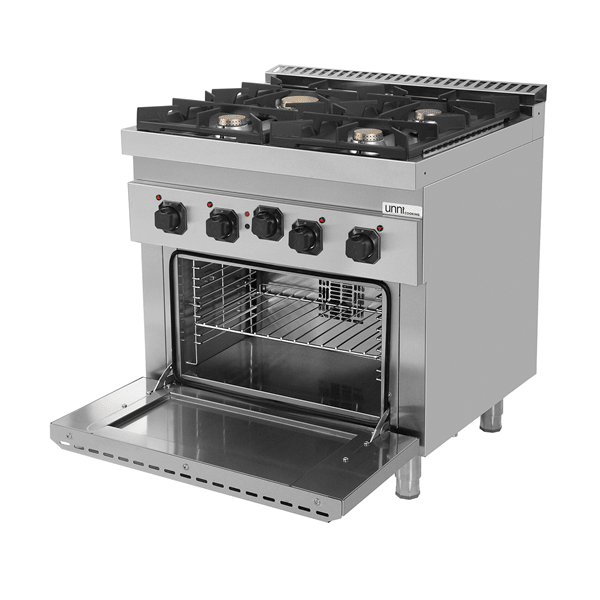 Gasherd mit 4 Kochfelder und Elektrobackofen - 800x700x950/900 mm - 28 kW - Gastro-Bedarf24 GmbH