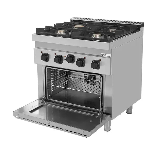 Gasherd mit 4 Kochfelder und Elektrobackofen - 800x700x950/900 mm - 28 kW - Gastro-Bedarf24 GmbH