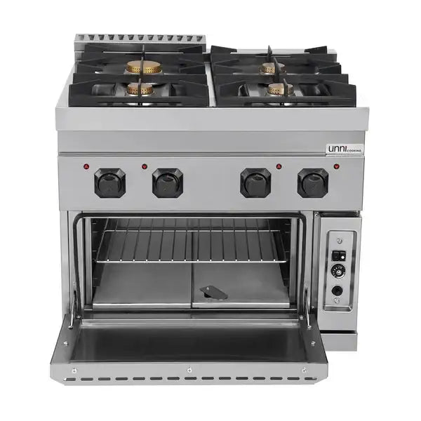 Gasherd mit 4 Kochfelder und Gasbackofen - 800x700x850/900 mm - 35 kW - Gastro-Bedarf24 GmbH