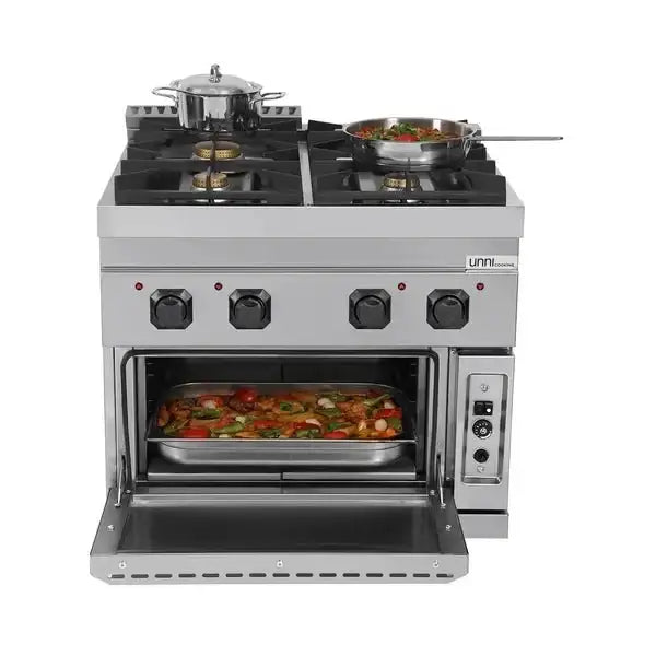 Gasherd mit 4 Kochfelder und Gasbackofen - 800x700x850/900 mm - 35 kW - Gastro-Bedarf24 GmbH