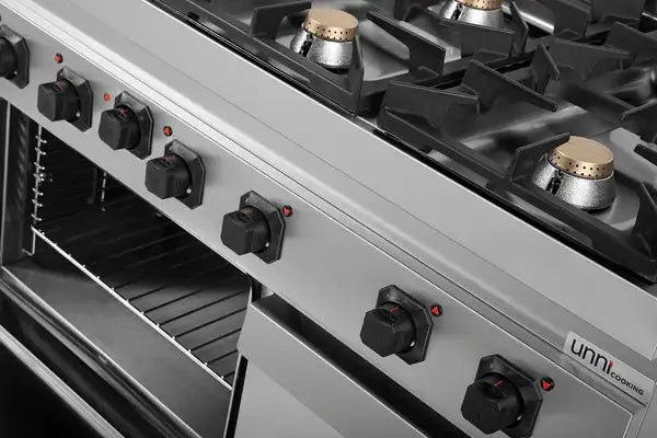 Gasherd mit 6 Kochfelder und Elektrobackofen - 1200x700x850/900 mm - 44 kW - Gastro-Bedarf24 GmbH