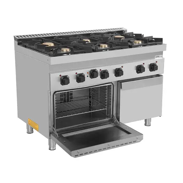 Gasherd mit 6 Kochfelder und Elektrobackofen - 1200x700x850/900 mm - 44 kW - Gastro-Bedarf24 GmbH