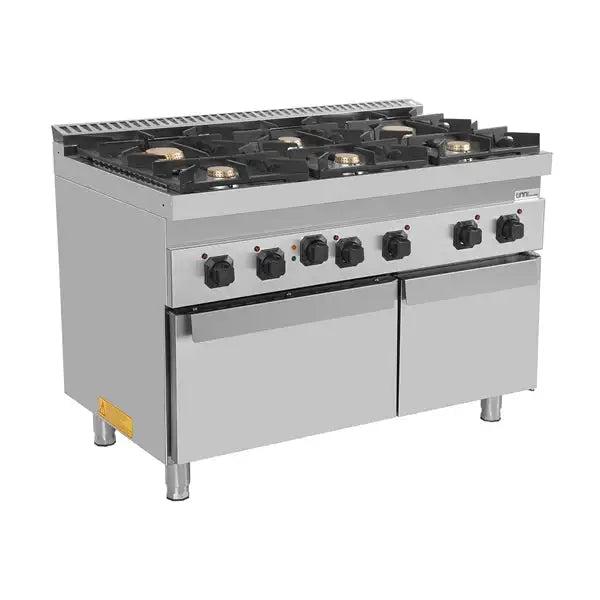 Gasherd mit 6 Kochfelder und Elektrobackofen - 1200x700x850/900 mm - 44 kW - Gastro-Bedarf24 GmbH