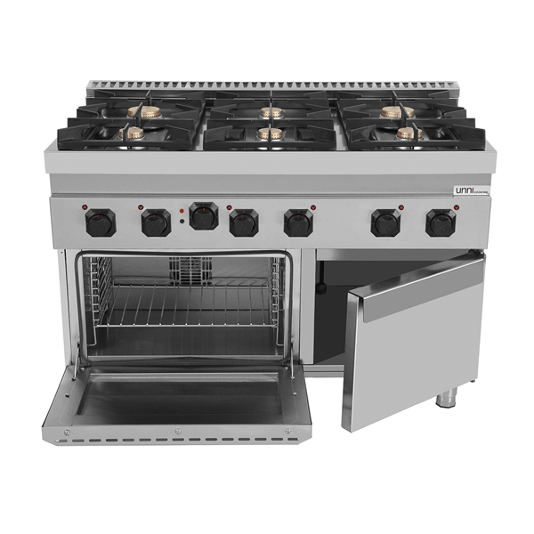 Gasherd mit 6 Kochfelder und Elektrobackofen - 1200x700x850/900 mm - 44 kW - Gastro-Bedarf24 GmbH