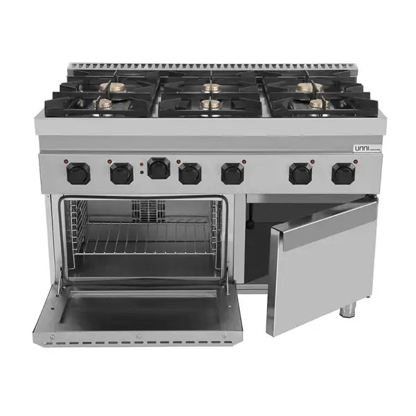 Gasherd mit 6 Kochfelder und Elektrobackofen - 1200x700x850/900 mm - 44 kW - Gastro-Bedarf24 GmbH