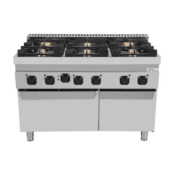 Gasherd mit 6 Kochfelder und Elektrobackofen - 1200x700x850/900 mm - 44 kW - Gastro-Bedarf24 GmbH