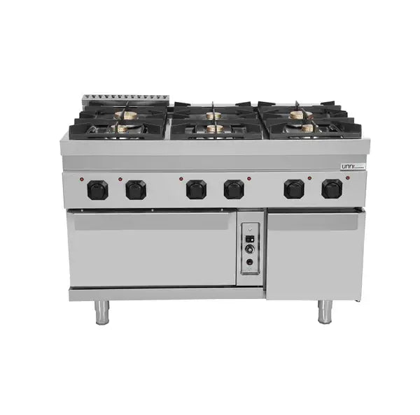 Gasherd mit 6 Kochfelder und Gasbackofen - 1200x700x850/900 mm - 50,5 kW - Gastro-Bedarf24 GmbH