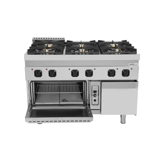 Gasherd mit 6 Kochfelder und Gasbackofen - 1200x700x850/900 mm - 50,5 kW - Gastro-Bedarf24 GmbH