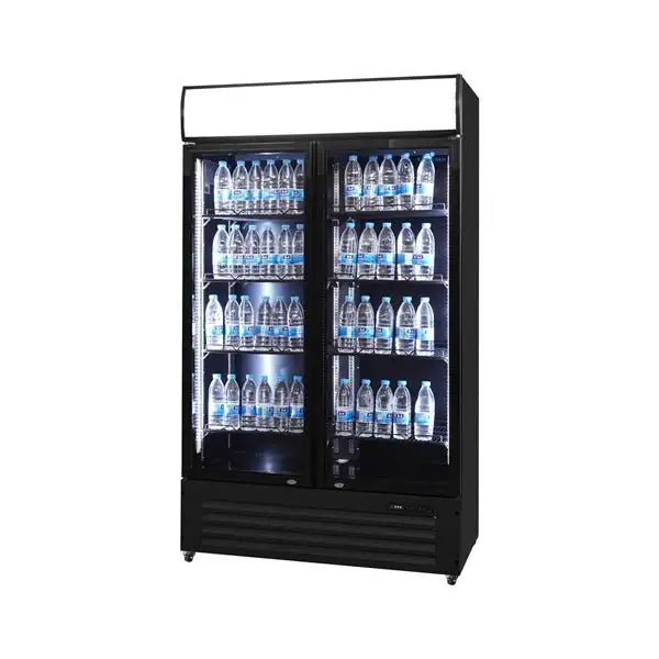 Getränkekühlschrank 2 Türen mit Leuchtaufsatz - 900 Liter - Schwarz - Gastro-Bedarf24 GmbH