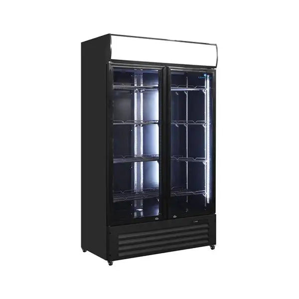 Getränkekühlschrank 2 Türen mit Leuchtaufsatz - 900 Liter - Schwarz - Gastro-Bedarf24 GmbH