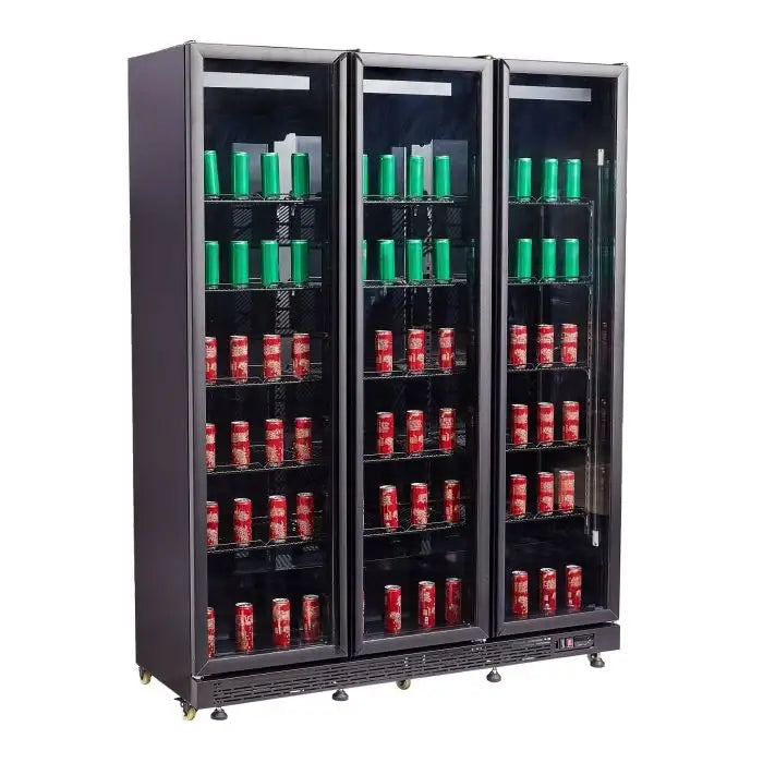 Getränkekühlschrank mit 3 Türen - Schwarz - 1200 Liter - 1600x600x2100 mm - inkl. Räder - Gastro-Bedarf24 GmbH