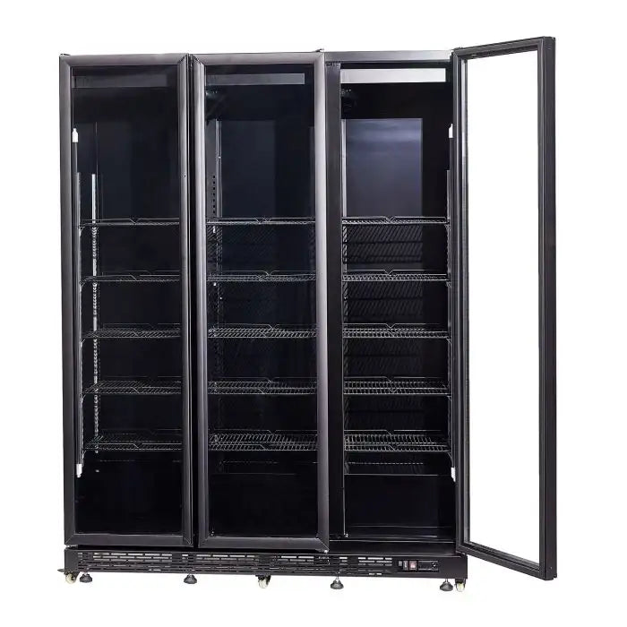 Getränkekühlschrank mit 3 Türen - Schwarz - 1200 Liter - 1600x600x2100 mm - inkl. Räder - Gastro-Bedarf24 GmbH