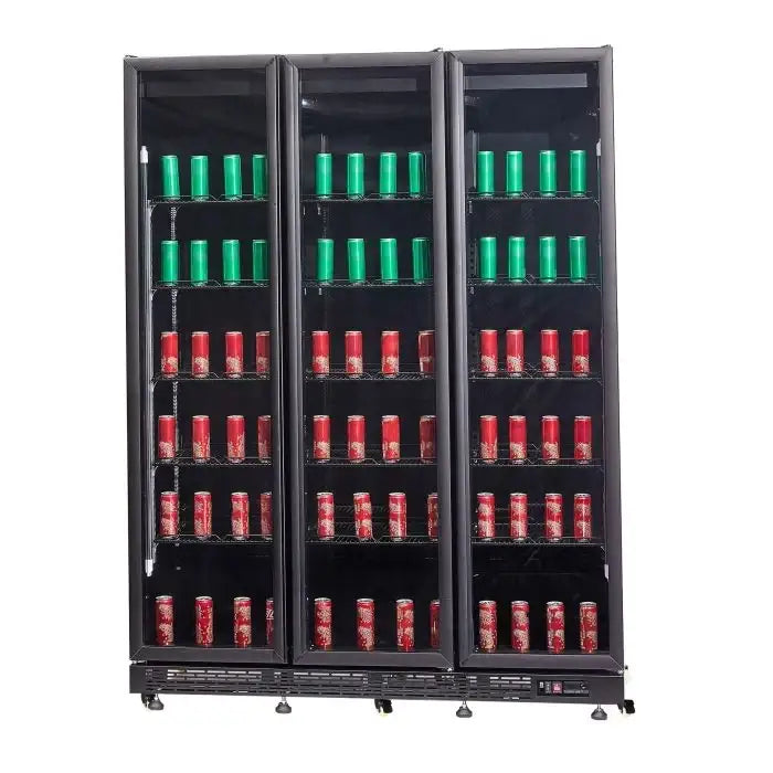 Getränkekühlschrank mit 3 Türen - Schwarz - 1200 Liter - 1600x600x2100 mm - inkl. Räder und Türheizung - Gastro-Bedarf24 GmbH
