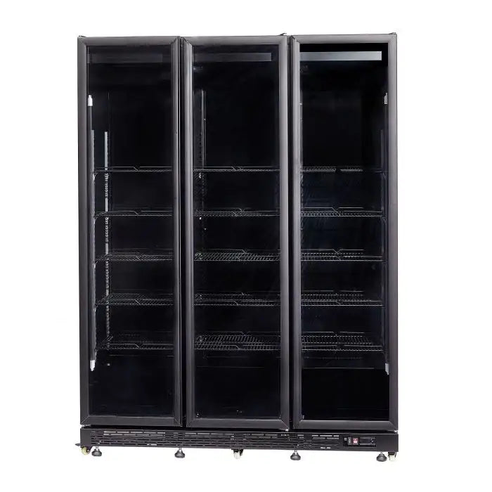 Getränkekühlschrank mit 3 Türen - Schwarz - 1200 Liter - 1600x600x2100 mm - inkl. Räder und Türheizung - Gastro-Bedarf24 GmbH
