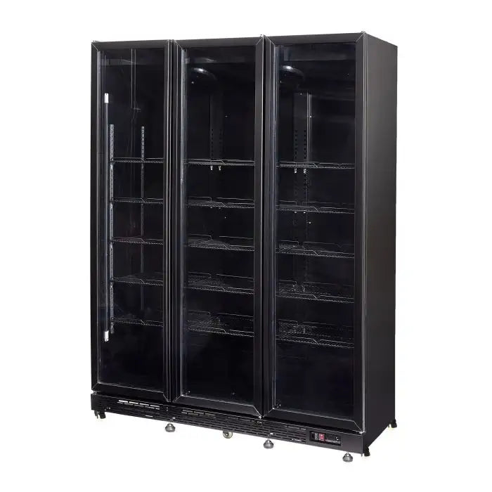 Getränkekühlschrank mit 3 Türen - Schwarz - 1200 Liter - 1600x600x2100 mm - inkl. Räder und Türheizung - Gastro-Bedarf24 GmbH