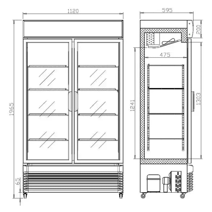 Getränkekühlschrank mit Glasschiebetüren - 750 Liter - 1120x610x1965 mm - inkl. Räder - Gastro-Bedarf24 GmbH