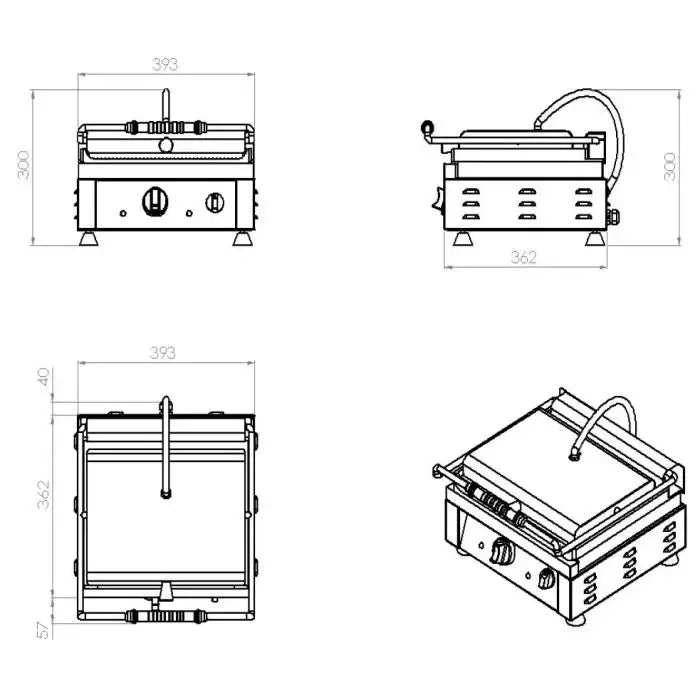 Kontaktgrill - Glatt/Gerillt - 410x500x300 mm - 2,5 kW - Gastro-Bedarf24 GmbH