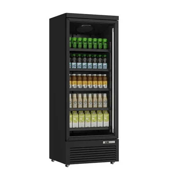 Kühlschrank | 614L | Schwarz | 0°C bis +10°C | Lüfterkühlung | Gebremste Rollen - Gastro-Bedarf24 GmbH