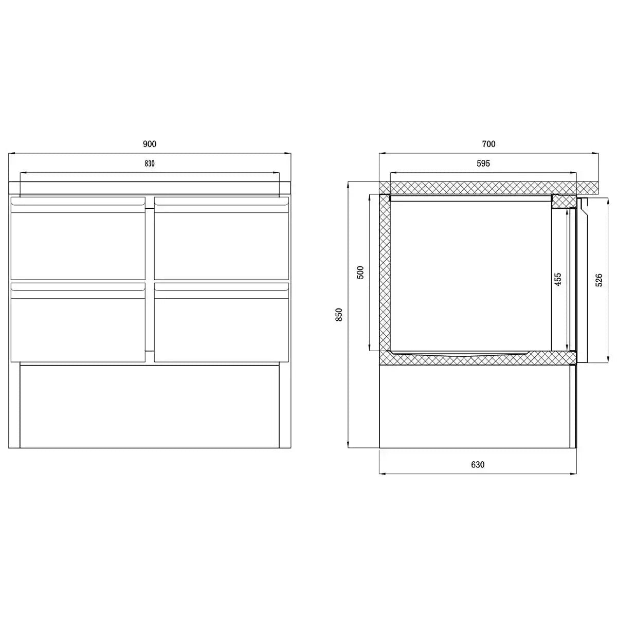 Kühltisch Mini / 2-fach - mit 4 Schubladen, 900 x 700 mm - Gastro-Bedarf24 GmbH